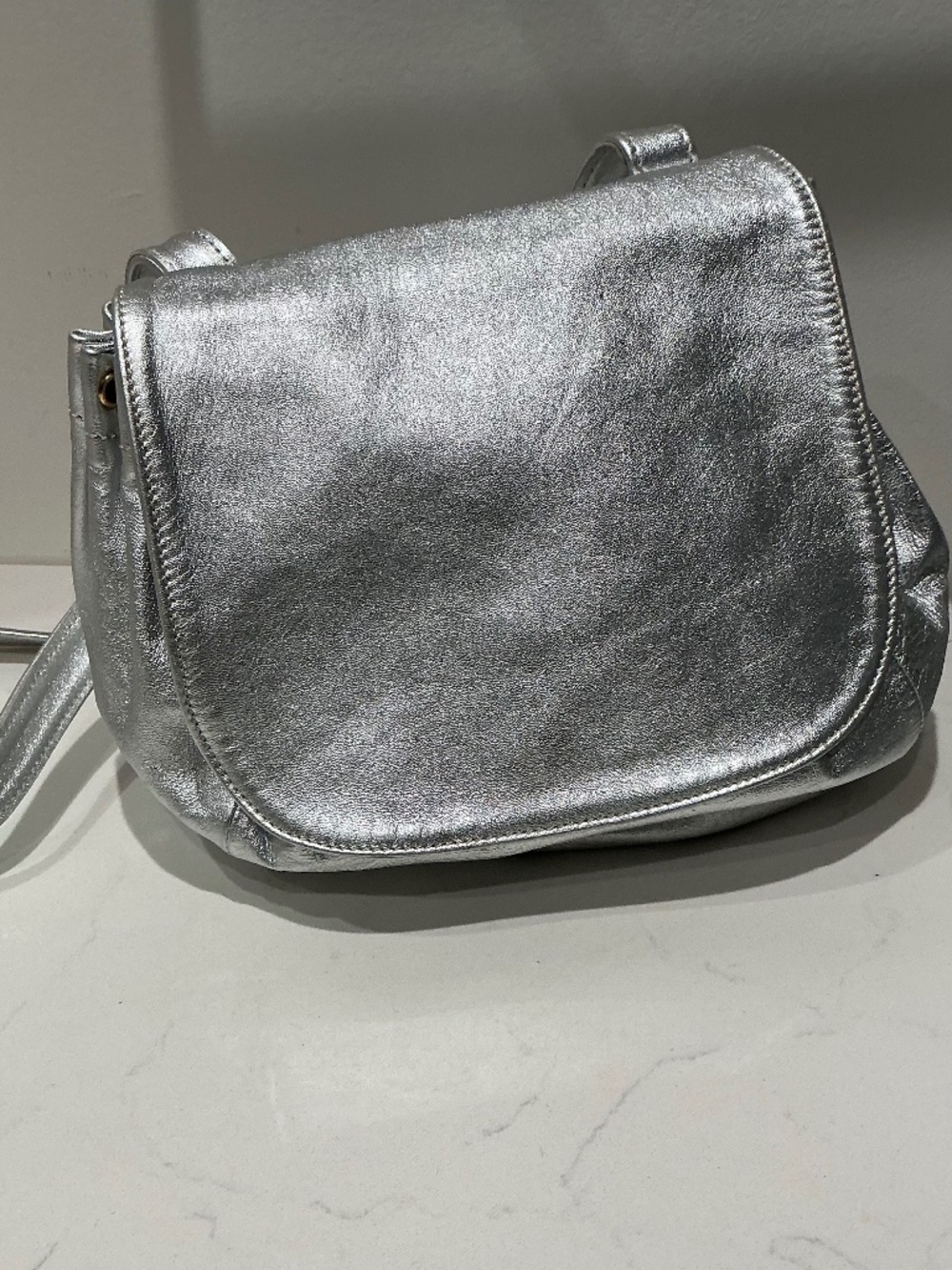 Fratelli Rossetti Vintage Metallic Silver Leather Crossbody Bag MINT